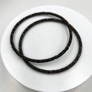 Vintage Lot Of 2 Dark Twisted Rope Bangle Bracelets Set Black Tone Minimalist